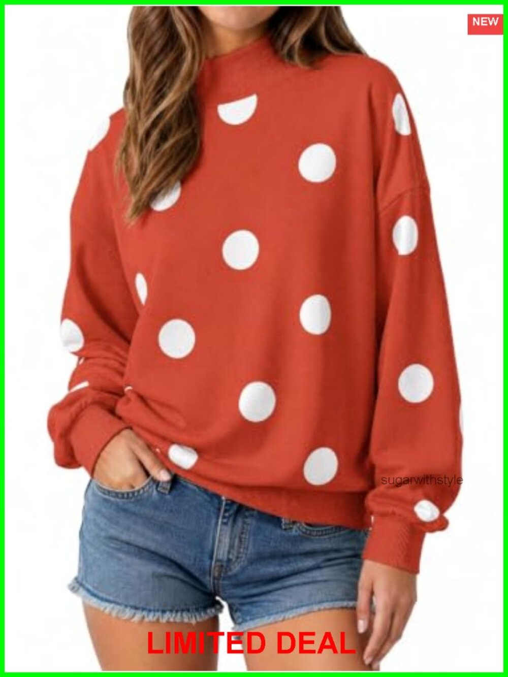 Mock Neck Polka Dot Sweatshirt Oversized Pullover Top Long Sleeve